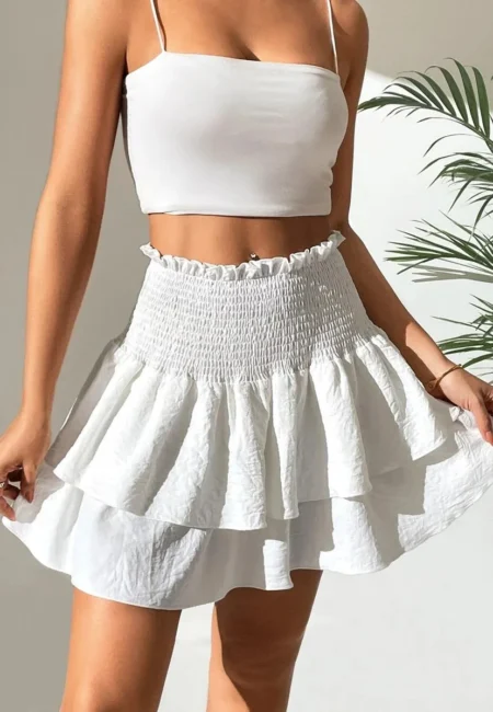 Summer New High Waist ming Solid Color Pleated Short Skirt Sporty Elegant Half length Women's Fashion Outerwear