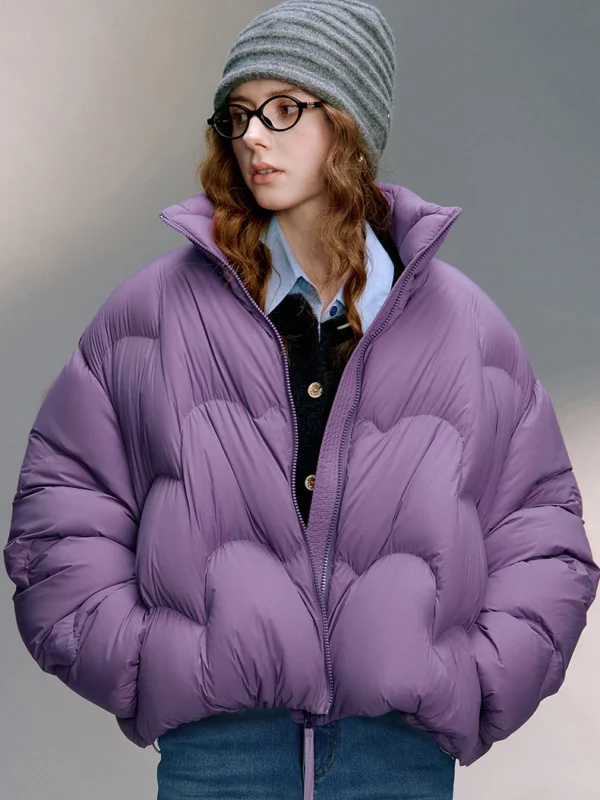 TOYOUTH Women 90% White Duck Down Jacket Winter New Ultra Lightweight Wave Pattern Stand Up Collar Short Parkas Coat