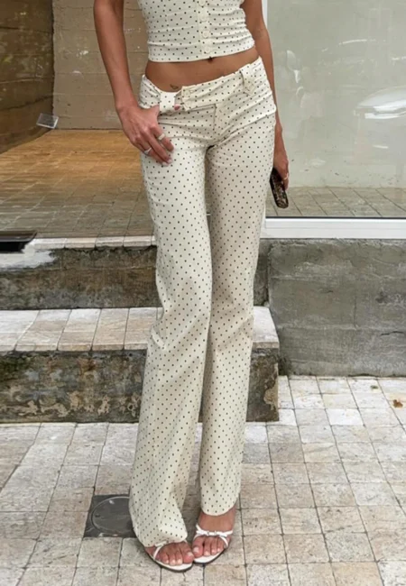 Y2 K Polka Dot Straight Leg Pants Women Low Rise Trousers