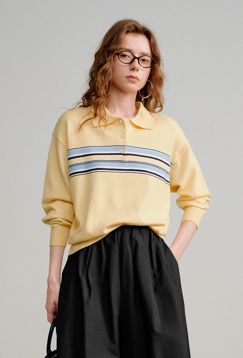 kf-S0ce37d91c0d14b738626a4b16b0b7b60J TOYOUTH Women Faux Rabbit Fur Core Spun Yarn Knit Tops 2026 Spring New Striped Intellectual Polo Blouses