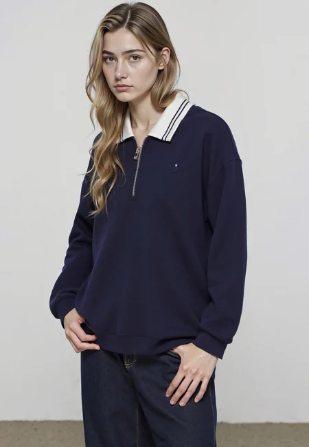 TOYOUTH Women Hoodies Winter New Fleece lined Color block POLO Collar Loose Tops