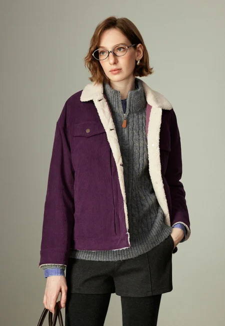 TOYOUTH Women Cotton Coats Winter New Corduroy Spliced Fleece Color blocking Retro Workwear Loose Outerwear