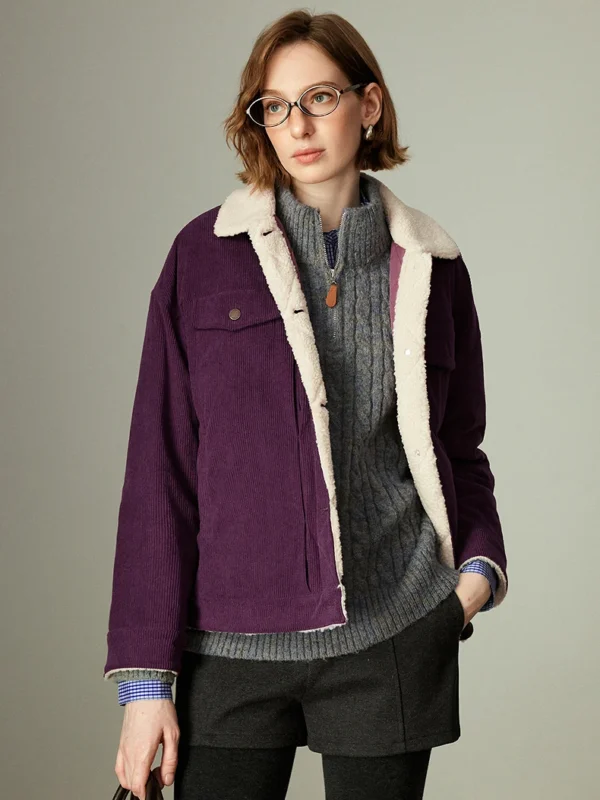 TOYOUTH Women Cotton Coats Winter New Corduroy Spliced Fleece Color blocking Retro Workwear Loose Outerwear