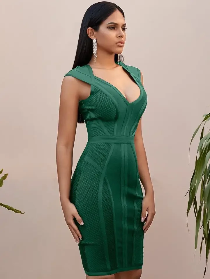 Kf-S1601Fbc83E474Cf1B8Ddec44F9Aad6Cdi Creative Summer Elegant Women'S Clothing Off Shoulder Vest Sleeveless V Neck Pencil Skirt Dress Factory Direct Sales