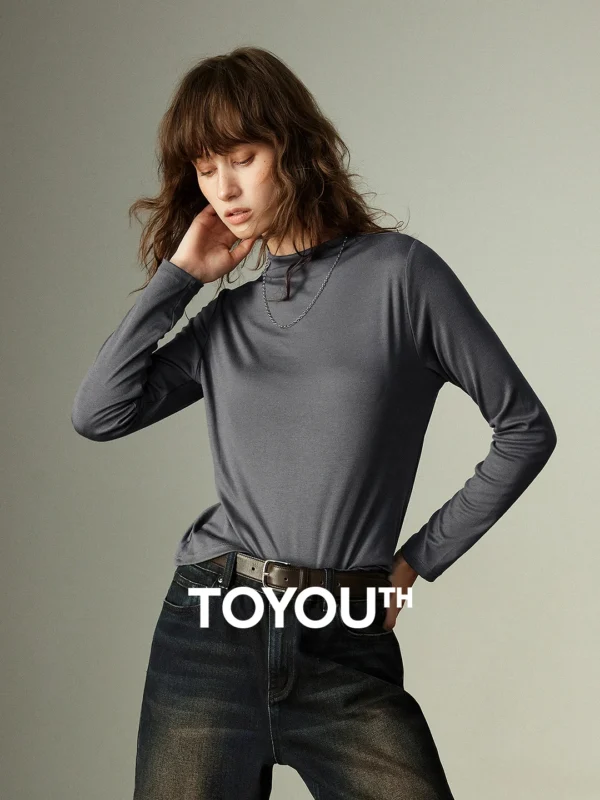 Moopsi 35 TOYOUTH Women T shirts Winter New Minimalist Solid Color Half high Collar Soft Skin friendly Undershirt Tops