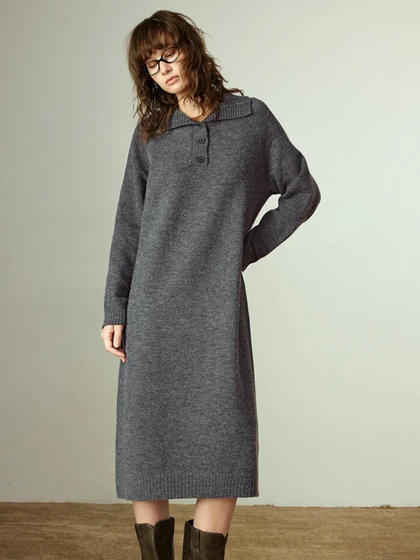 TOYOUTH Women Sweater Dress Winter New Knit Retro Athleisure Loose Mid length Dress
