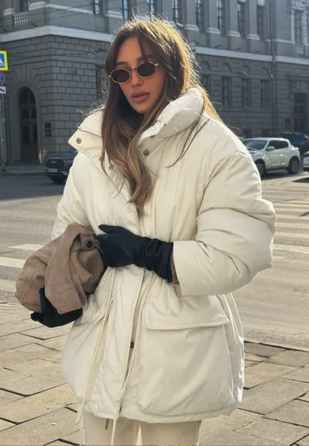 FairyShely 2026 Casual Stand Collar Down Cotton Coat Women White Long Sleeve Zipper Jacket Winter Lady Pocket Warm Thick Outwear