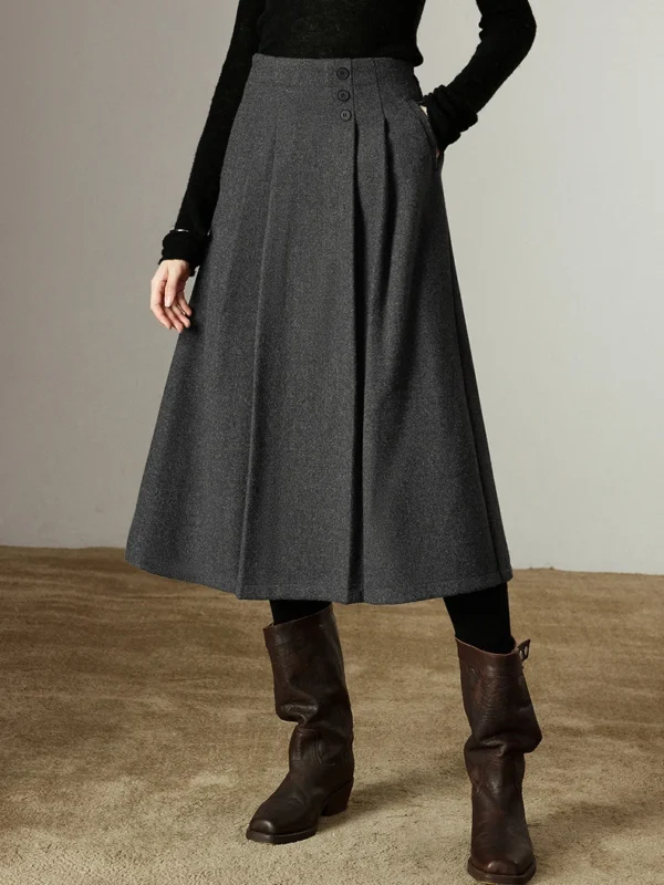 TOYOUTH Women Midi Skirts Winter New Back Elastic Waist Commuting Pleated Mixed color Woolen A line Pleated Skirts