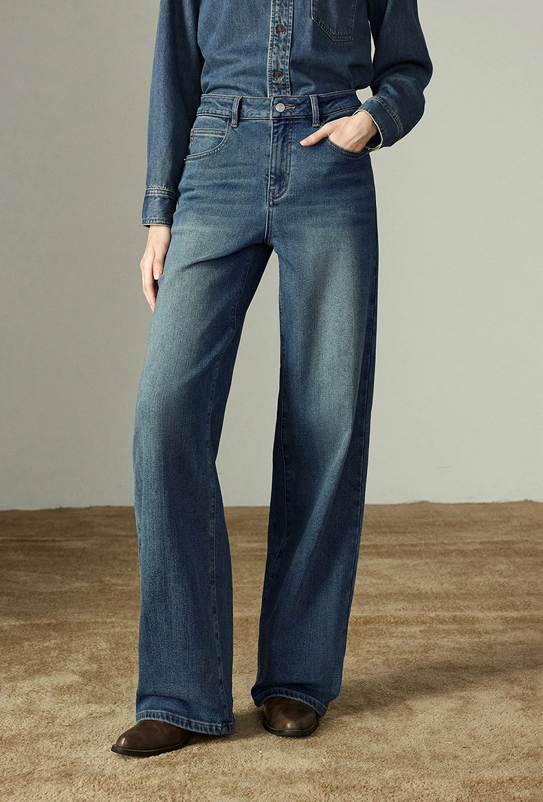 kf-S2425f337e8bd4bef870e71ffd9e47609t TOYOUTH Women Jeans Winter New Mid low Rise Wide leg Pants Elastic Warm Fleece lined ming Long Trousers