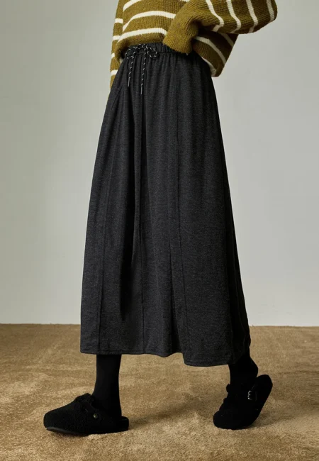 TOYOUTH Women Midi Skirts Winter New Cocoon style Light Person Style Split Design Elastic Waist A line Midi Skirts