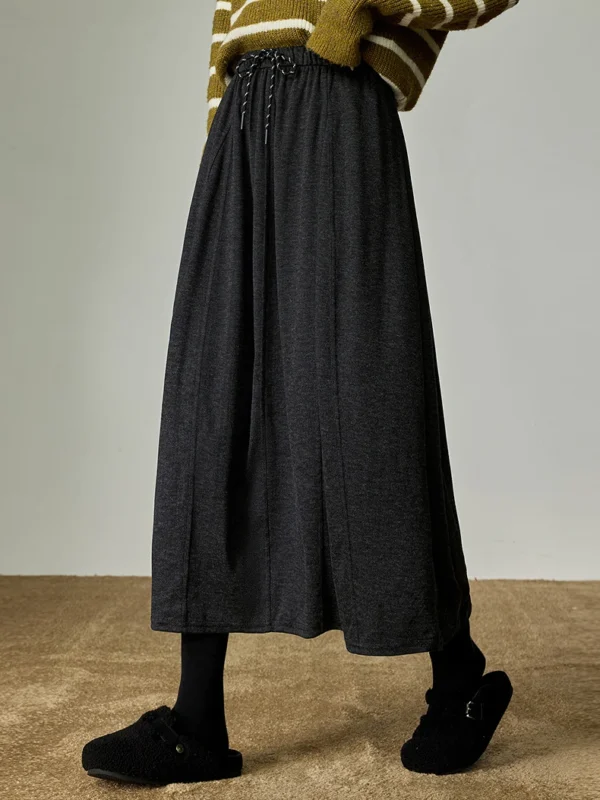 TOYOUTH Women Midi Skirts Winter New Cocoon style Light Person Style Split Design Elastic Waist A line Midi Skirts