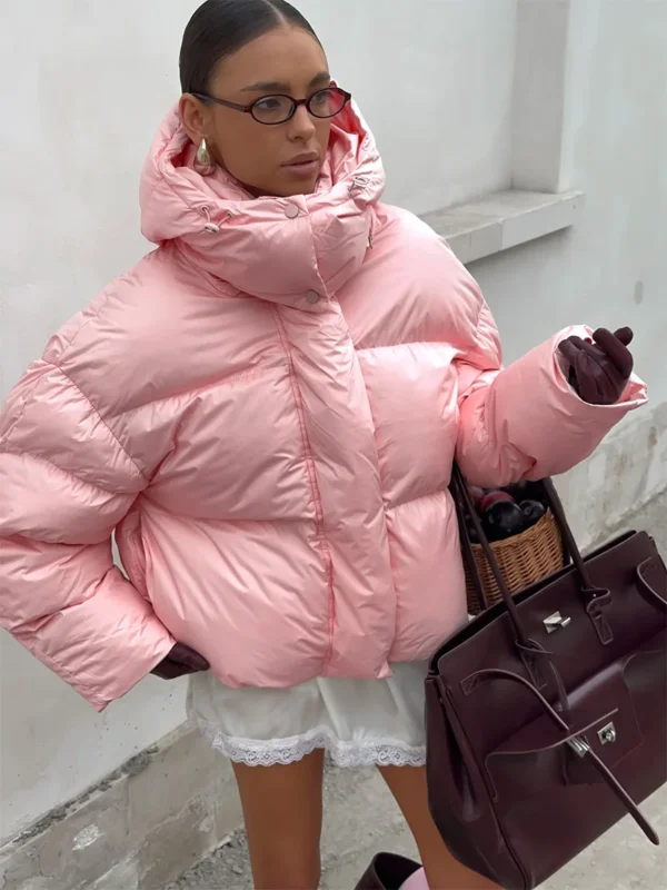 Casual Pink Loose Down Cotton Coat 2026 Female Women Long Sleeve Zipper Jacket Winter Lady Hooded Warm Thick Short Outwear