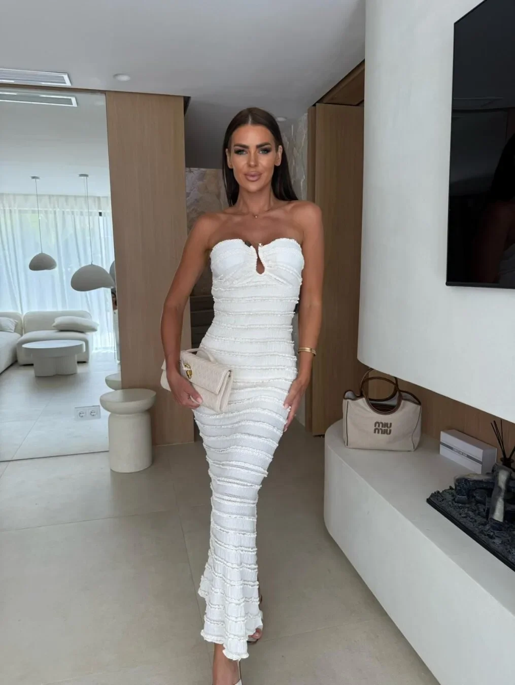 Kf-S35De83B9A428401E8D362732Aa58Bbe7P Summer Fashion New Women'S Elegant And V Neck Chest Wrapping Solid Color Long Hip Wrapping Tight Holiday Dress