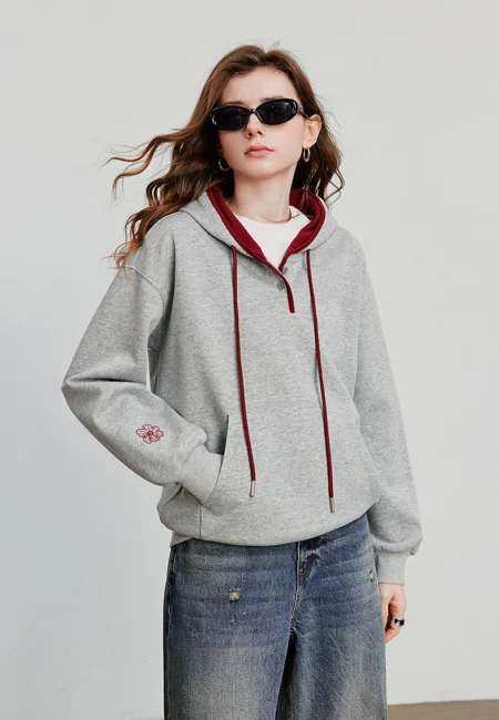 TOYOUTH Women Hoodies Sweatshirt Autumn New Contrasting Color Embroidery Splicing Hooded Pullover Tops