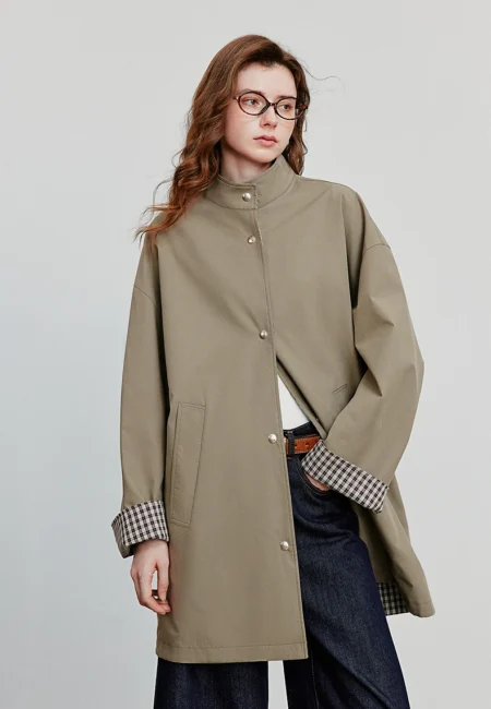 TOYOUTH Women Windbreaker Jacket Autumn New Barn Style Lyocell Cotton Fashionable Double side Medium Long Trench Coat