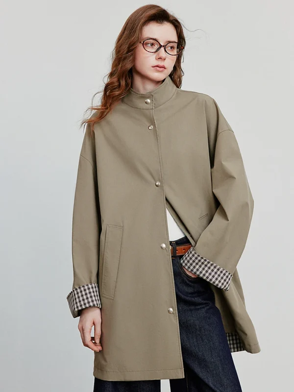 TOYOUTH Women Windbreaker Jacket Autumn New Barn Style Lyocell Cotton Fashionable Double side Medium Long Trench Coat