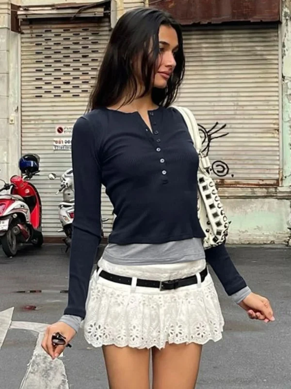 Trendy Autumn Ribbed O-Neck T-Shirt for Effortless Evenings