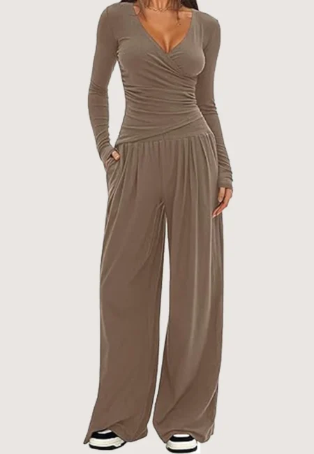 autumn and winter wide leg pants set, women's long sleeved multi occasion sportswear, commuting hot selling item