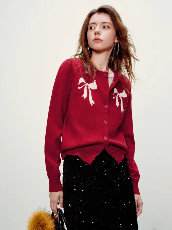 Moopsi 67 TOYOUTH Women Knits 2026 Spring New Crew Neck Cardigan Jacquard Casual Tops