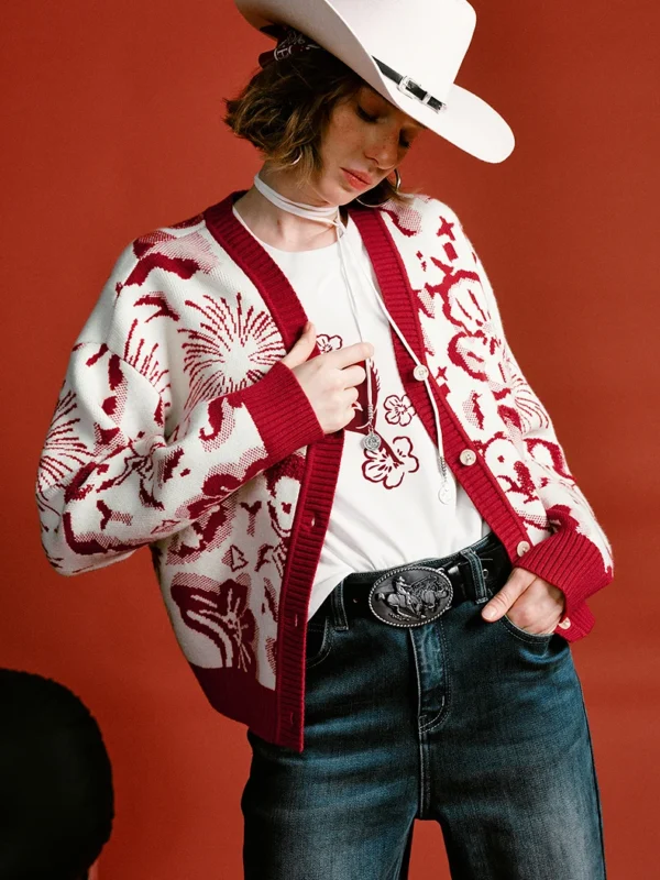 Toyouth Women &Quot;Mengzhu Daji&Quot; New Year Collaborative Sweater Winter New Crew Neck Loose Pegasus Totem Knitted Top