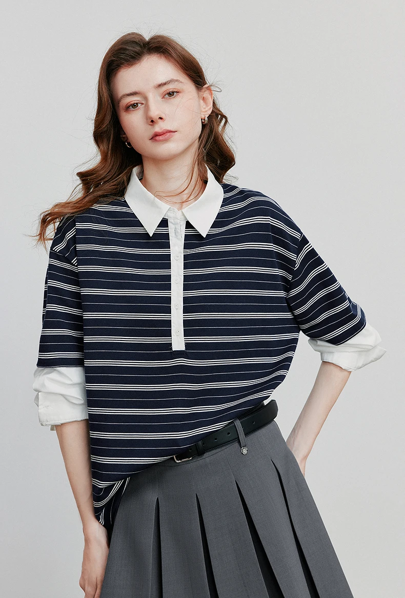 kf-S50c1bebb7e5d4fe8a7e9f74f7fa5c75ax TOYOUTH Women Hoodies Sweatshirt Autumn New Spliced Fake Two Piece Polo Collar Striped Casual Pullover Tops