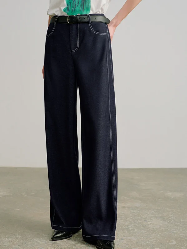 Moopsi 59 Toyouth Women Faux Denim Casual Pants 2026 Spring New Drapey Wrinkle Resistant Loose Wide Leg Mid High Waist Trousers