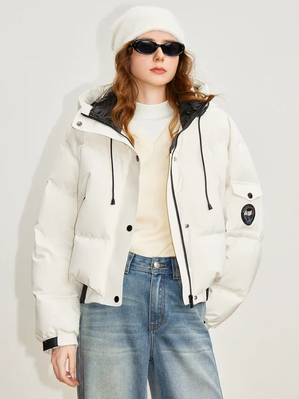 TOYOUTH Women Down Jackets Winter New Hooded White Duck Down Color blocking Spliced Bread Coat Outerwear