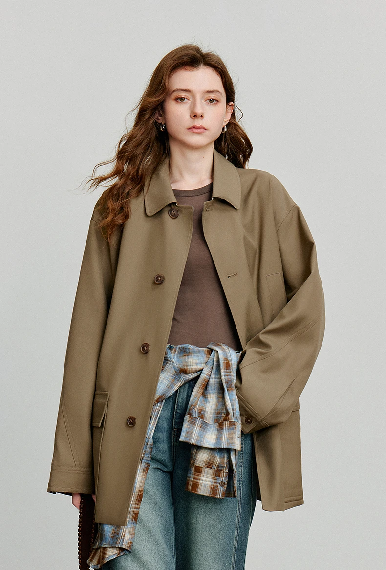 kf-S58004aaa8d5a47c39fdc4633da67d75ce TOYOUTH Women Trench Coat Autumn New Barn Style Plaid Splicing Long Sleeve Streetwear Mid Length Jacket With Waist Belt