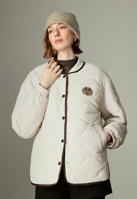 TOYOUTH Women Lightweight Warm Varsity Cotton Jackets Winter New Academy Badge Outerwear