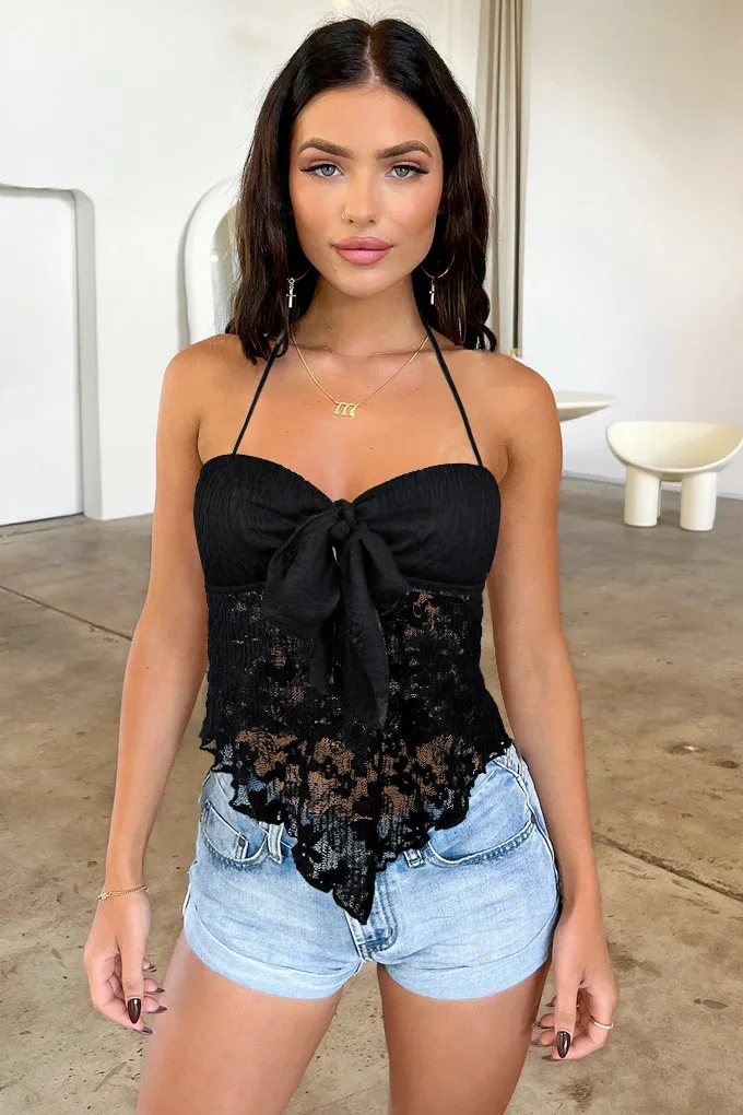 kf-S59ce898ddffd48bfb0a12a85d2333fa2M Fairyshely Female Summer Solid Halter Top Women Lace V Neck Bodycon Strap Vest Lady Sleeveless Off Shoulder Club Tops