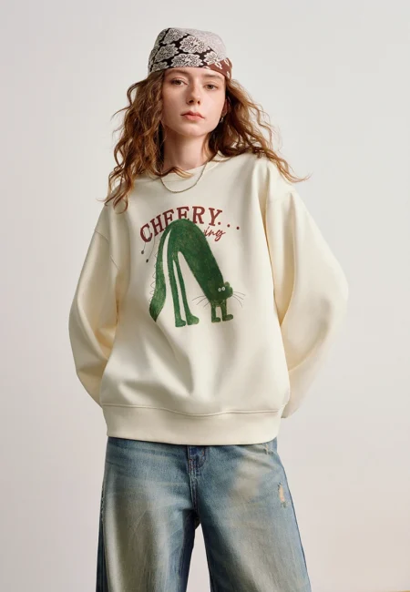 TOYOUTH Women Crew Neck Loose Hoodies 2026 Spring New Anthropomorphic Heart Fun Pattern Casual Age Reducing Tops