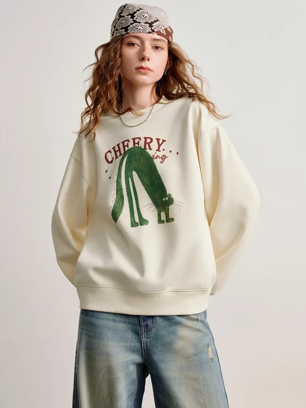 Moopsi 59 TOYOUTH Women Crew Neck Loose Hoodies 2026 Spring New Anthropomorphic Heart Fun Pattern Casual Age Reducing Tops