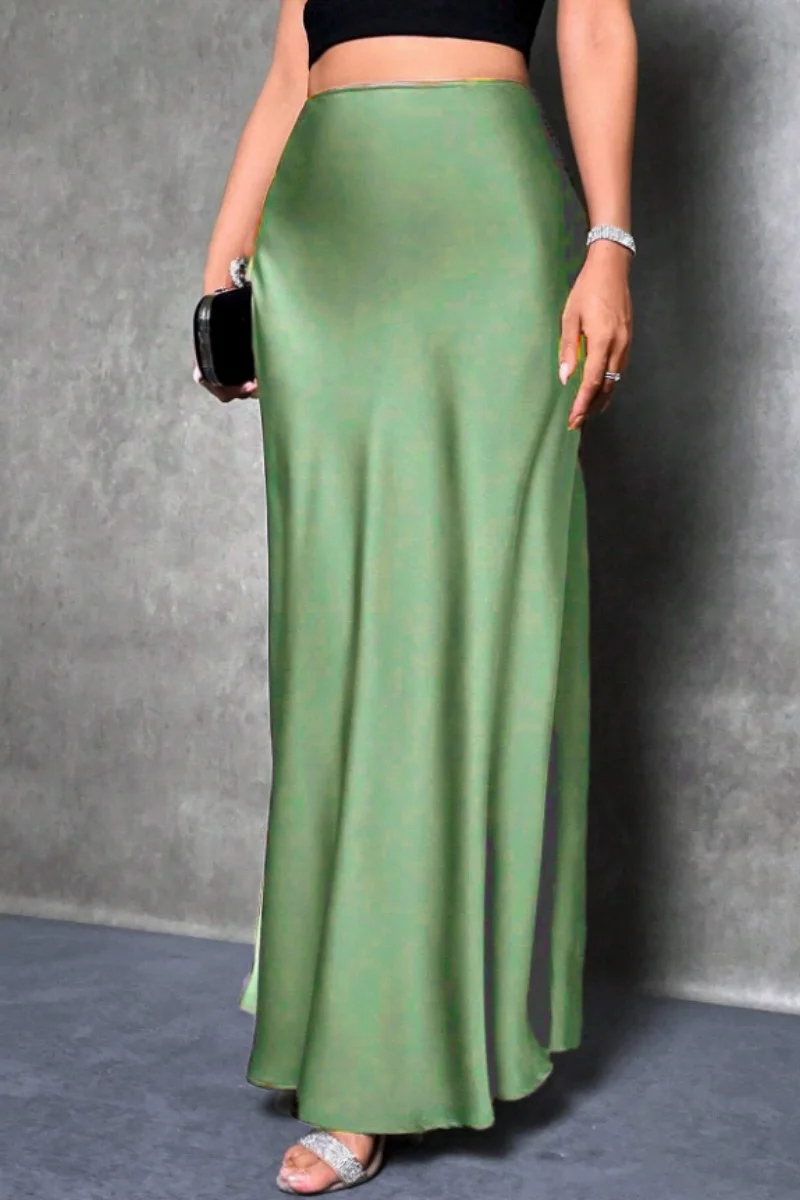 Kf-S634E6E02C889442E95662043Af279586E Elegant Silk Like Satin A Line Midi Skirt With High Waist And Mermaid Tail For Women In Spring And Summer