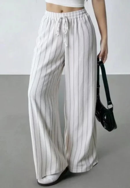 Women's spring and summer thin high waisted casual trousers women's striped wide leg pants