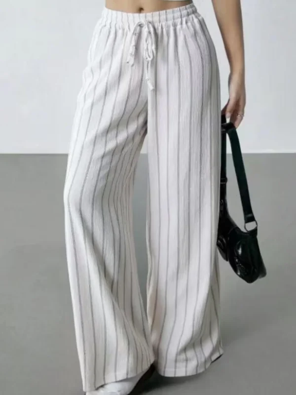Women's spring and summer thin high waisted casual trousers women's striped wide leg pants