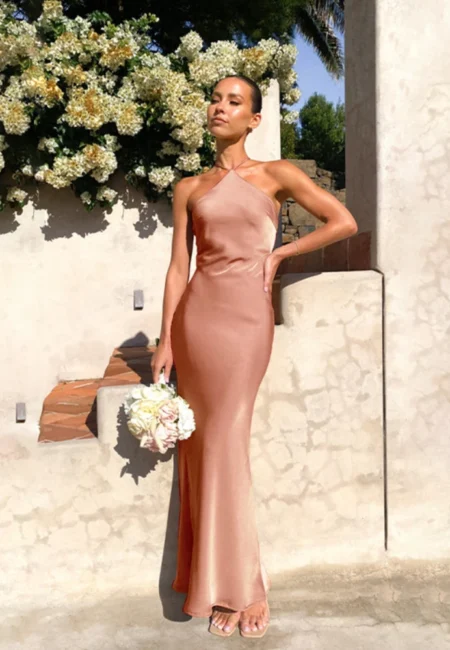 Summer Fashion Women's Elegant Dress Party Hanging Neck Strap Open Back Fit Sleeveless Floor To Floor Skirt