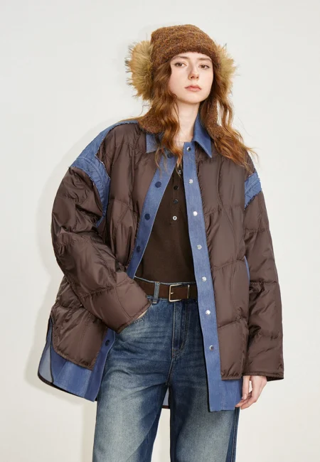 TOYOUTH Women 90% Down Jacket Winter New Fake Two Piece Antibacterial Turn Down Collar Warm Jacket