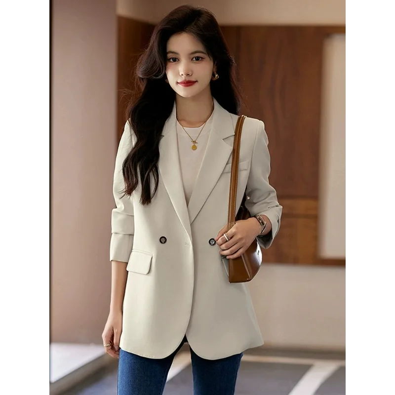 kf-S7b2749f8d2dd4624a9a7c585c570cf4fB Women's Spring and Autumn Design New Stitched Suit Collar Button Pocket Fashion Solid Color Casual Long Sleeve Blazers