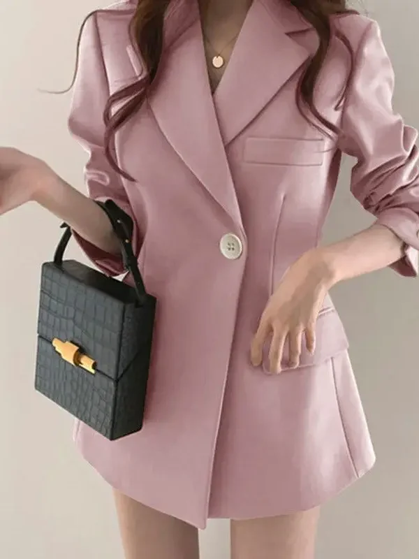 Moopsi 31 Spring Fashion Korean Style New Women'S Elegant Fit Suit Jacket Mid Length Retro Loose Professional Style Women'S Jacket