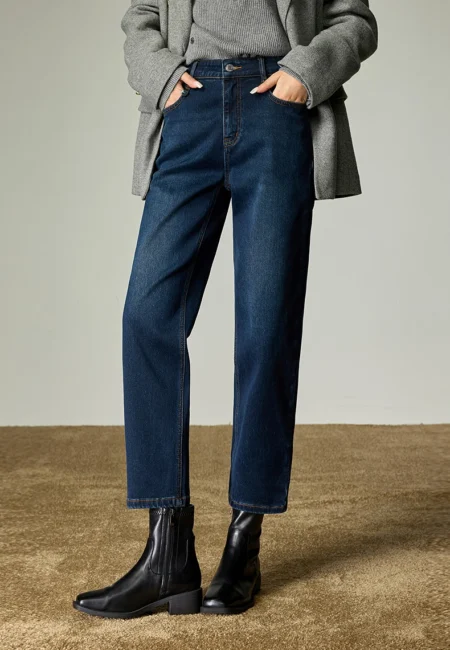 TOYOUTH Women Straight Pants Winter New Tech Heating Fleece Lined Warm Cropped Trousers