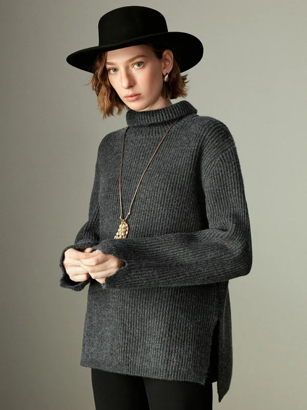 TOYOUTH Sweater for Women Winter New Chunky Knit Lazy Style Short Front Long Back Split Back Collar Top