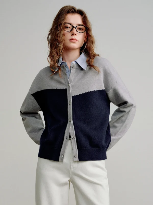 TOYOUTH Women Knits 2026 Spring New Color Block Symmetric Color Block Asymmetric Retro Tops