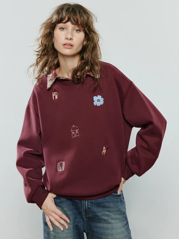 TOYOUTH Women Warm Hoodies Sweatshirt Winter New Cotton Cartoon Embroidery Age Reducing Tops