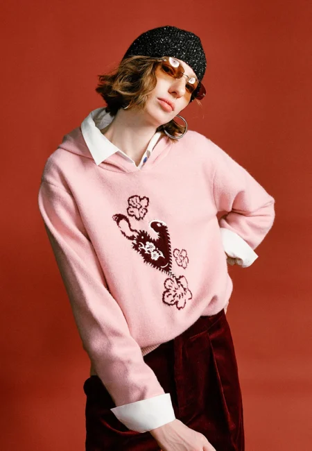 TOYOUTH Mengzhu Daji New Year Co branded High weight Sweater for Women Winter New Hooded Top​