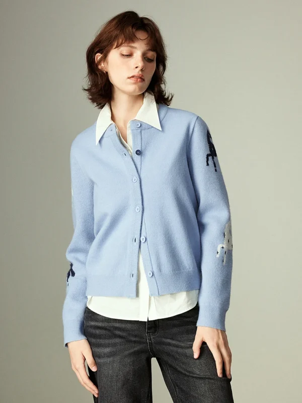 TOYOUTH Women Knitwear Winter New Arctic Fleece Totem Jacquard Cardigan Ethnic Style Outerwear