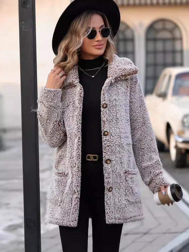 kf-S8ae1a8bbe0394534aaf5df1aea875b30y FairyShely Winter Women Single Breasted Jacket Thick Plush Hooded Warm Long Sleeve Long Coat Soft Solid Cardigan Lady Coat