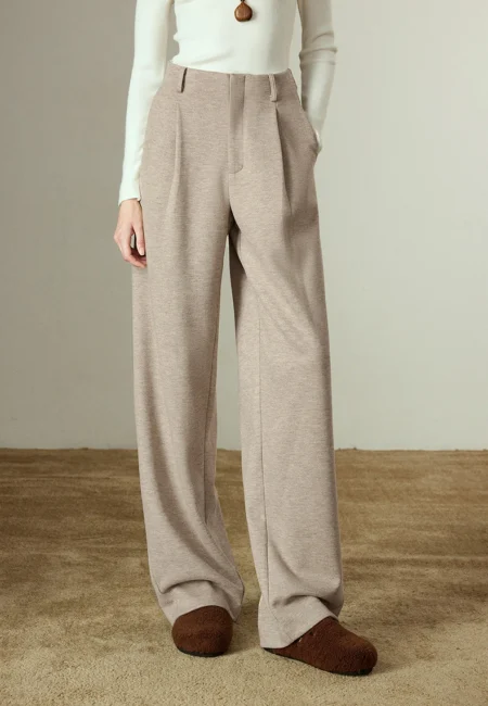 TOYOUTH Women Casual Pants Winter New Banana Pants Retro Oatmeal Color Commuting Full Length Trousers