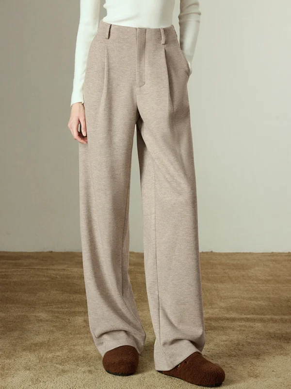 TOYOUTH Women Casual Pants Winter New Banana Pants Retro Oatmeal Color Commuting Full Length Trousers