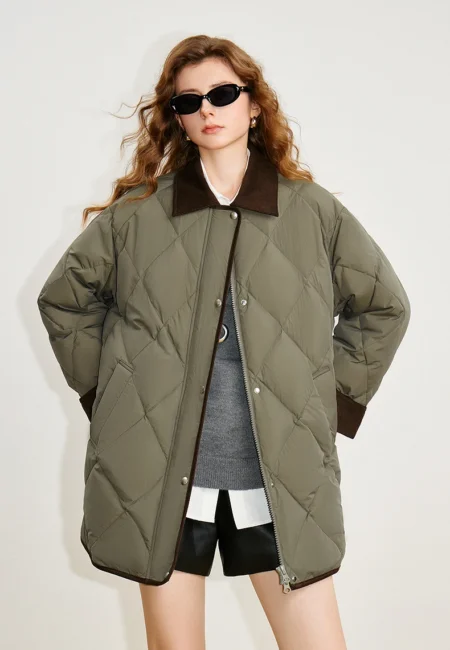 TOYOUTH Women Down Jackets Winter New Splicing Retro Loose Casual White Duck Down Warm Outerwear