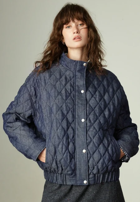 TOYOUTH Women Cotton Coats Winter New Denim like Fade resistant Soft Warm Retro Diamond Plaid Stand up Collar Jackets